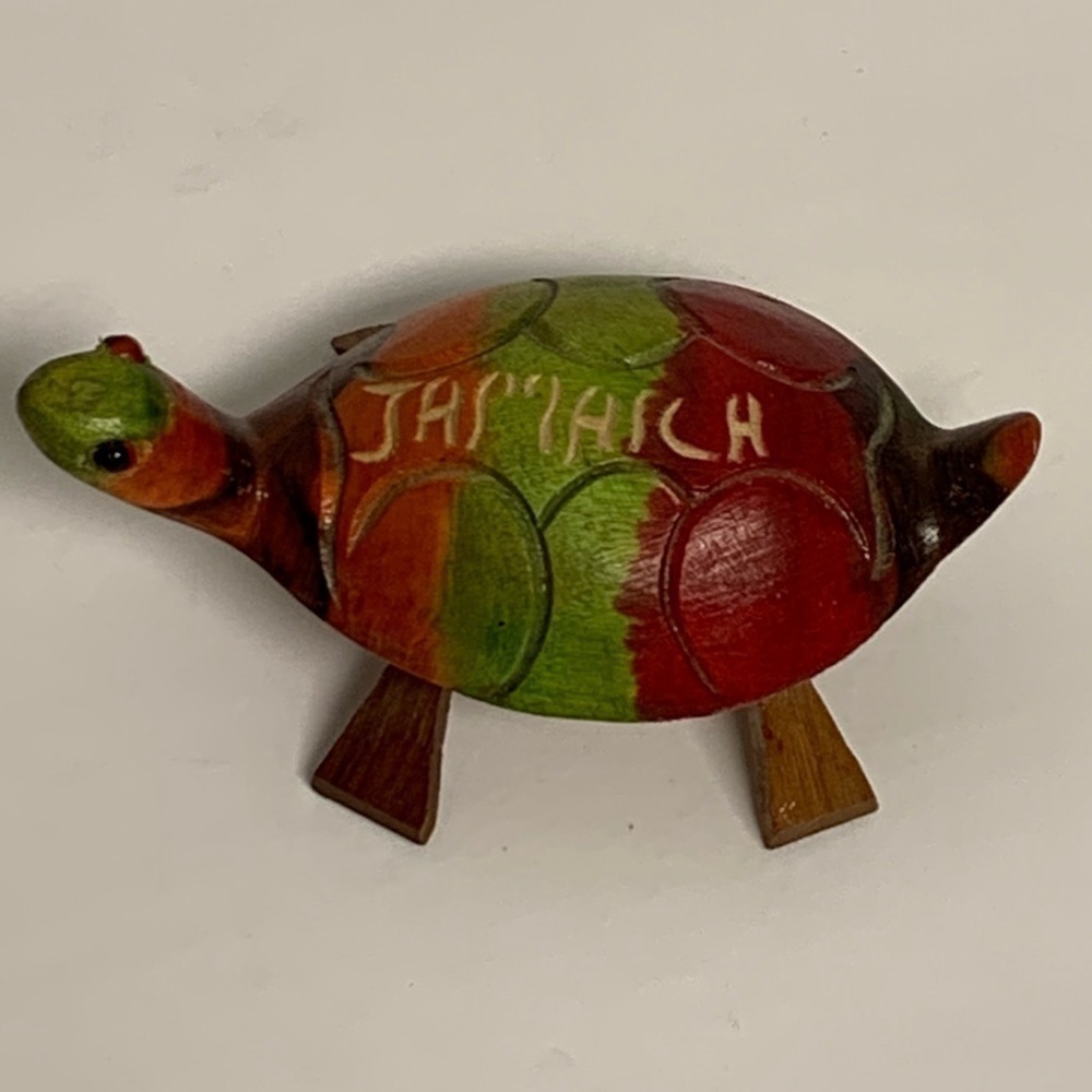 Handmade Wood Carving |Turtle Tortoise Wood Carving "Jamaica" Souvenir 4.5" X 3"